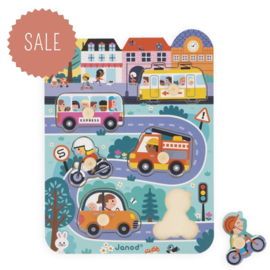 JANOD | Houten knoppuzzel In de stad - 6 stukjes