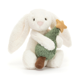 JELLYCAT | Knuffel Bashful Konijn met Kerstboom - Bunny with Christmas Tree - 18 x 9 cm