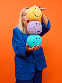BON TON TOYS x Smiley | Knuffel Smiley corduroy paars - 13 cm