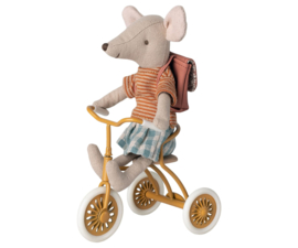 MAILEG | Muis grote zus met roze rugzak - Tricycle mouse big sister with bag old rose