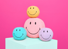 BON TON TOYS x Smiley | Knuffel Smiley corduroy geel - 13 cm