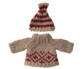 MAILEG | Muis kleding - trui & muts rood - moeder