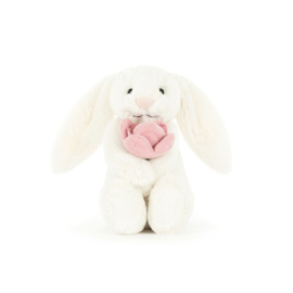 JELLYCAT | Bashful knuffel konijn met pioenroos - 18 x 9 x 8 cm