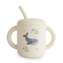 MUSHIE | Siliconen kinderbeker met rietje - whales