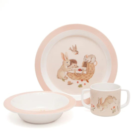 PETIT MONKEY | Kinderservies set melamine Animal Craddle - roze