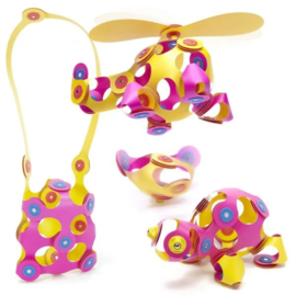 CLIXO | Magnetisch constructiespeelgoed - crew pack - pink & yellow - 30st