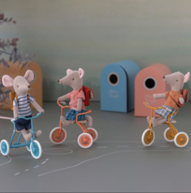 MAILEG | Muis grote zus met roze rugzak - Tricycle mouse big sister with bag old rose