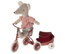 MAILEG | Muis grote zus met rode rugzak - Tricycle mouse big sister - 2024