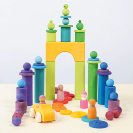 GRIMM'S | 120 gekleurde houten kralen regenboog - 12 mm