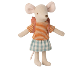 MAILEG | Muis grote zus met roze rugzak - Tricycle mouse big sister with bag old rose