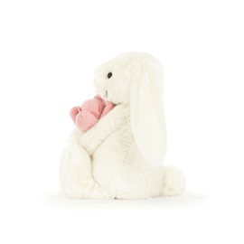 JELLYCAT | Bashful knuffel konijn met pioenroos - 18 x 9 x 8 cm