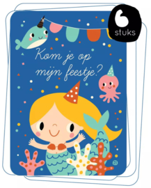 BY BORA | Uitnodigingskaart kinderfeestje Zeemeermin - 6st