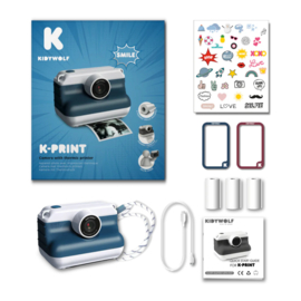 KIDYWOLF | Kindercamera met thermische printer - k-print - blauw