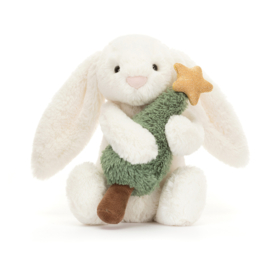 JELLYCAT | Knuffel Bashful Konijn met Kerstboom - Bunny with Christmas Tree - 18 x 9 cm