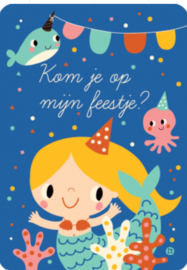 BY BORA | Uitnodigingskaart kinderfeestje Zeemeermin - 6st