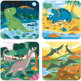 JANOD | Puzzelkoffer Dinosaurussen - 6, 9, 12 en 16 stukjes