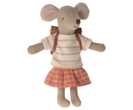 MAILEG | Muis grote zus met koraalroze rugzak - Tricycle mouse big sister with bag coral