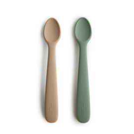 MUSHIE | Siliconen Lepels Groen & Naturel - Silicone Feeding Spoons Dried Thyme / Natural