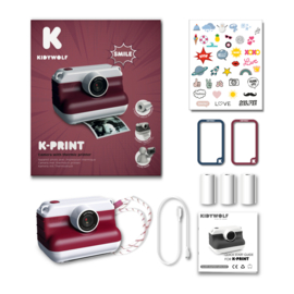 KIDYWOLF | Kindercamera met thermische printer - k-print - rood