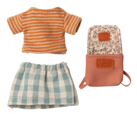 MAILEG | Muis kleding - rok, blouse & roze rugzak - grote zus