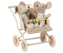 MAILEG | Poppenhuis kinderwagen baby muis roze - muis
