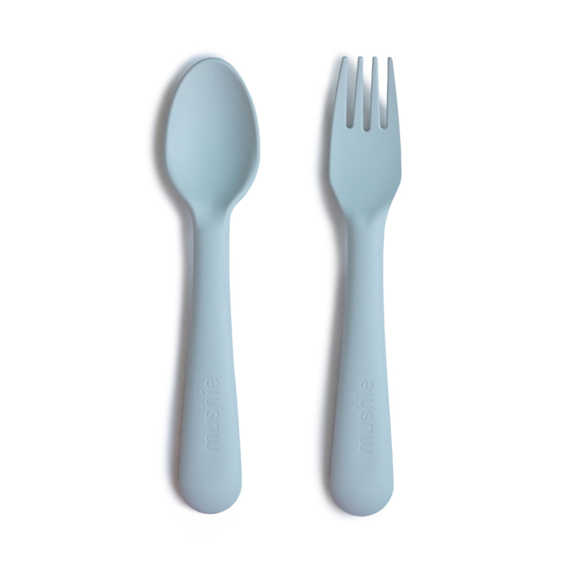 MUSHIE | Vork & Lepel Poeder Blauw - Fork and Spoon Set Powder Blue