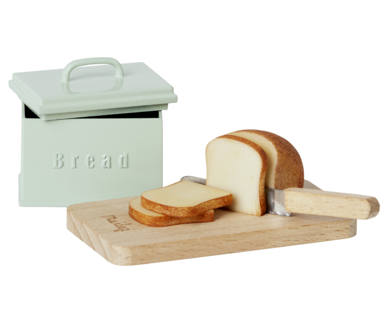 MAILEG | Poppenhuis brood box met mes & brood - miniatuur