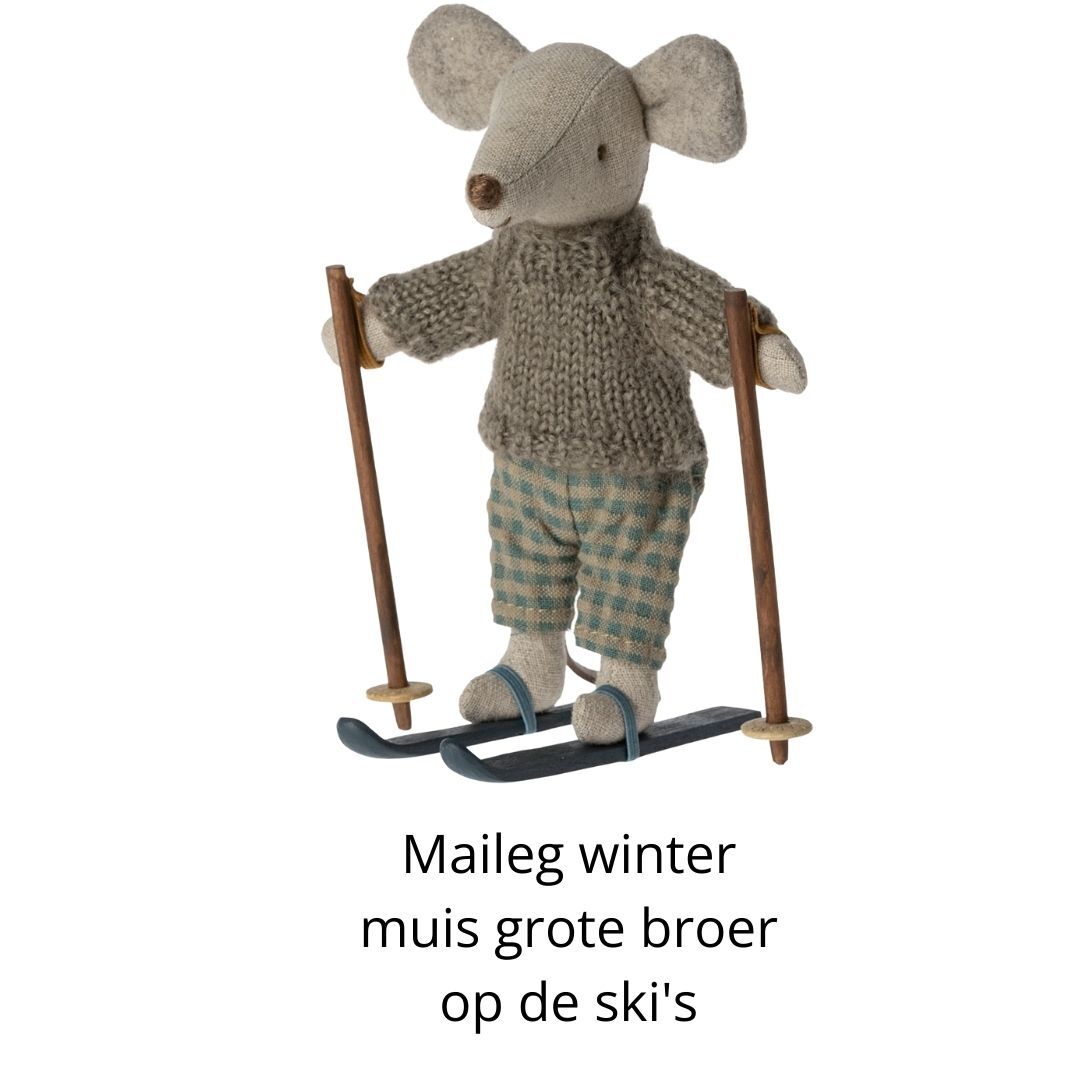 Maileg muis grote broer met ski's - www.zusjez.nl