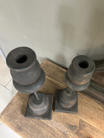 Houten kandelaar met metaal, m