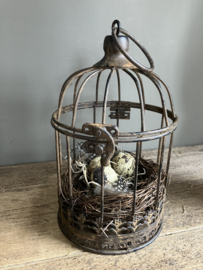 Metalen kooitje met nestje, 20cm.