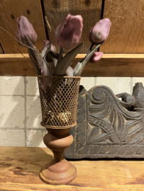 Windlicht met tulpen, oud roze