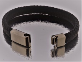 BJ-004 Zwart Leren armband met roestvrijstalen magneet sluiting