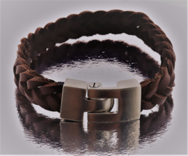 BJ-007 Bruin Leren Armband met roestvrijstalen sluiting