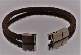 BJ-006 Bruin Leren Armband met roestvrijstalen magneet sluiting