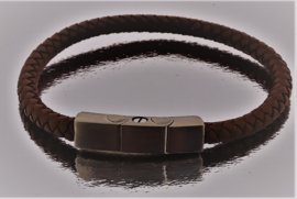 BJ-006 Bruin Leren Armband met roestvrijstalen magneet sluiting