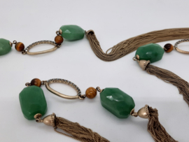 Ketting van Monet,  jadekleurige schakels, marcasiet, faux tijgeroog