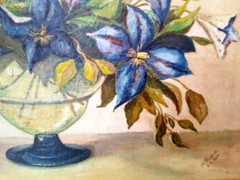 Vintage schilderij bloemen in een vaas, 1956