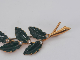 Vintage broche groen takje met strass
