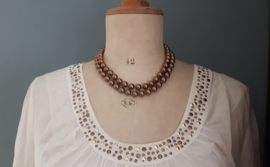Vintage bruine faux parelketting, dubbele rij
