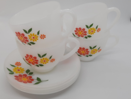 Vintage kop- en schotels met bloemen Arcopal, France