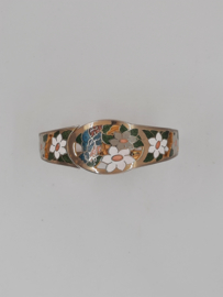 Vintage cloisonne armband met bloemen, groen met wit