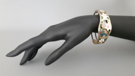 Vintage cloisonne armband met bloemen in zwart en groen