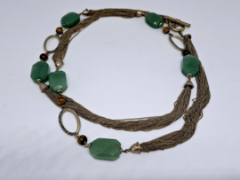 Ketting van Monet,  jadekleurige schakels, marcasiet, faux tijgeroog