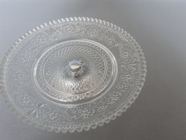 Vintage plateautje van glas op voetje