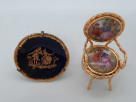 Limoges porselein miniaturen, schaaltje en stoeltje, France