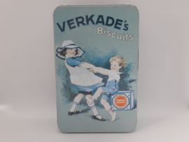 Nostalgisch blauw Verkadeblik met spelende kinderen