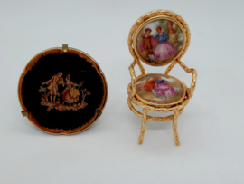 Limoges porselein miniaturen, schaaltje en stoeltje, France