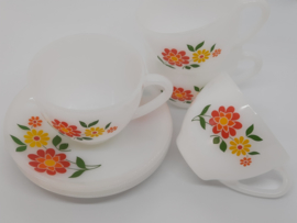 Vintage kop- en schotels met bloemen Arcopal, France