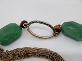 Ketting van Monet,  jadekleurige schakels, marcasiet, faux tijgeroog