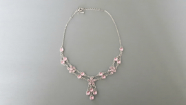 Jaren '80 zilverkleurige ketting met roze strass